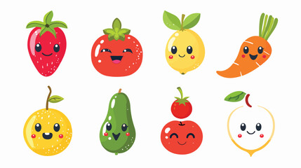 Cute emoji fruits and vegetables. Set of Emoji lemon