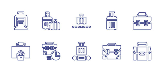 Suitcase line icon set. Editable stroke. Vector illustration. Containing suitcase, luggage, luggagescale, conveyorbelt.