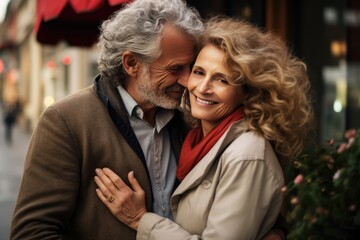 Fototapeta premium A loving couple embraces and shares a tender moment Fictional Character Created By Generative AI. 