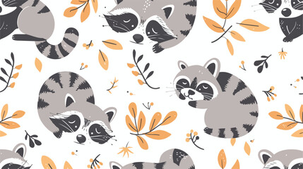 Cute raccoon pattern. Seamless background with funny