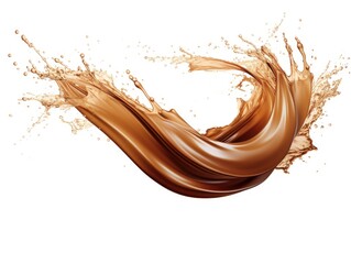 A splash of chocolate milk is shown in a white background. Concept of indulgence and enjoyment, as the chocolate milk is depicted as a delicious and refreshing beverage