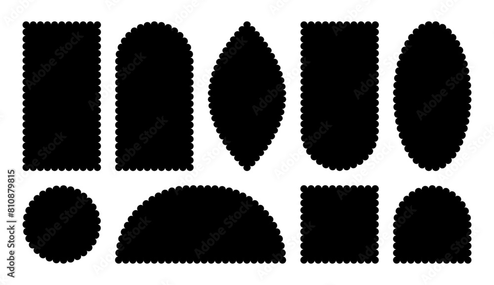 Poster wavy edge geometric shapes set. curved textbox for stickers, web design and social media. simple emp