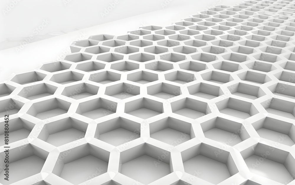 Poster abstract white background with hexagon patterns, simple geometric shapes for technology or science c