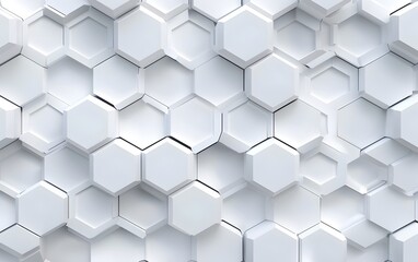 Abstract white background with hexagon patterns, simple geometric shapes for technology or science concept