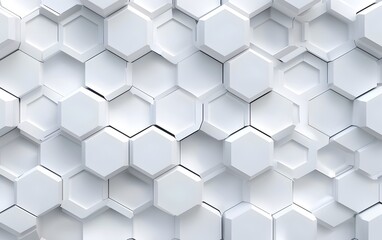 Fototapeta premium Abstract white background with hexagon patterns, simple geometric shapes for technology or science concept