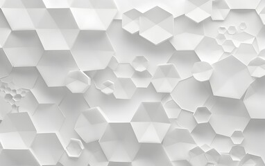 Abstract white background with hexagon patterns, simple geometric shapes for technology or science concept