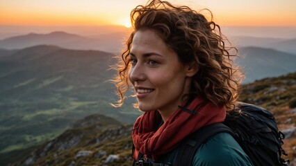 A smiling woman on top of a mountain