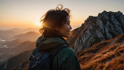 A smiling woman on top of a mountain