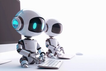 3d cartoon robots working in computer