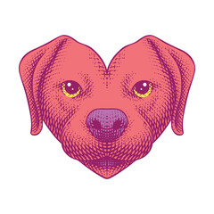 Hearts Shaped Dog Vintage Illustration