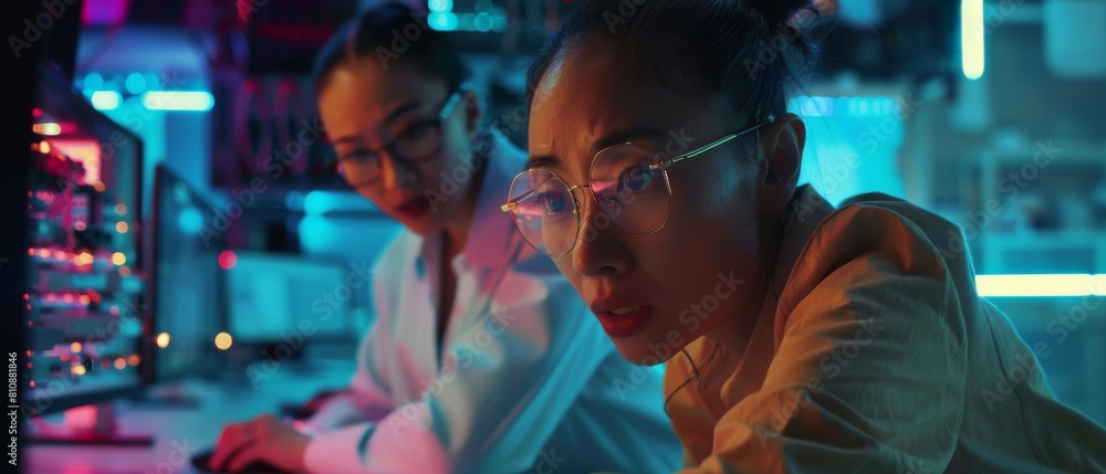 Poster an electronic research and development facility is shown in this picture, which shows a female engin