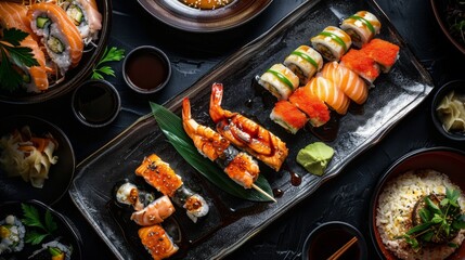 Sushi dish with premium dark background
