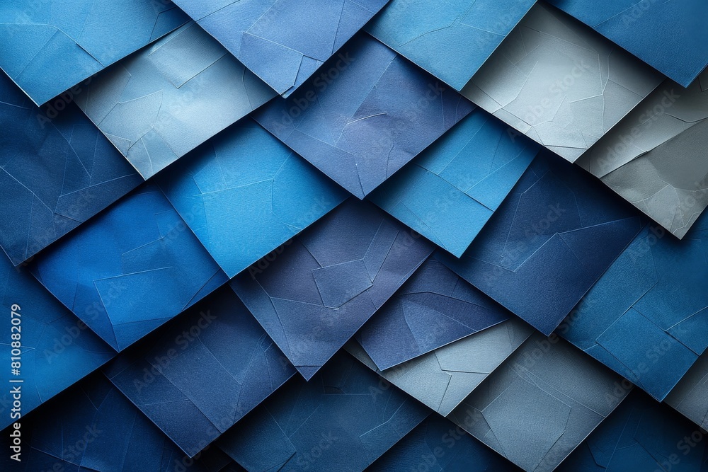 Poster creative geometric pattern of overlapping blue paper triangles creates a textured background