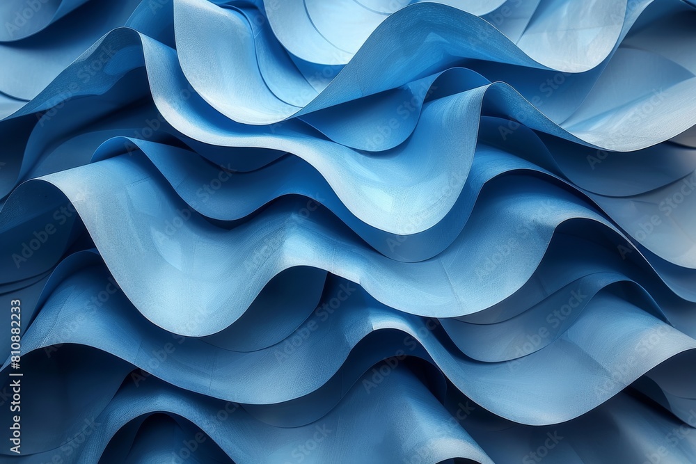 Poster soft blue paper curved in waves create an abstract and tranquil image with a textile feel