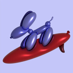 3D Balloon Dog Vector Illustration Surf Dog