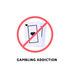 Concept of problem gambling, ludomania, behavioral addictions. Sign of suffering gambling addiction with playing cards. Vector illustration in flat design for web banner, UI