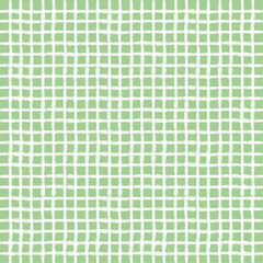 Vector hand drawn crayon checkered pattern. Grunge Doodle Plaid geometrical green white brush texture. pencil Crossing lines. Abstract pattern.