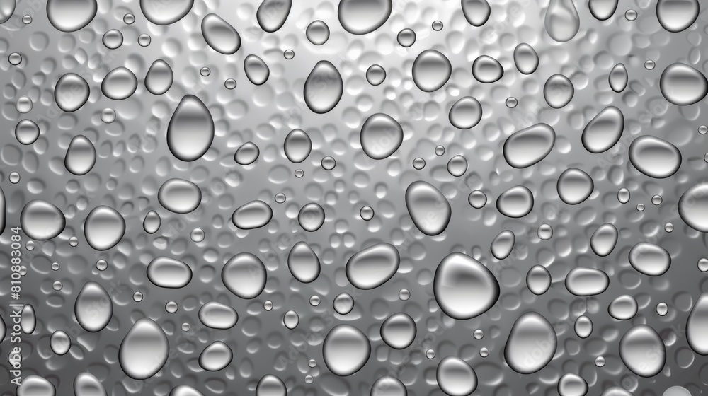 Poster an abstract condensation wet texture on a grey metallic surface. sporadic pure aqua blob patterns on