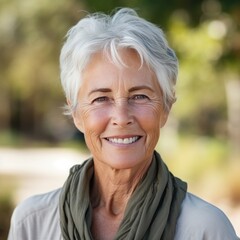 Beautiful woman in a green scarf, with a peaceful smile on her face Fictional Character Created By Generative AI.
