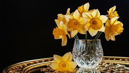 daffodils in vase, "Golden Elegance: Daffodils in a Crystal Vase"