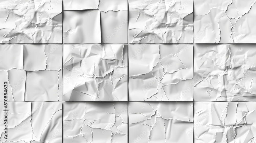 Poster a white glued paper texture has the effect of wet paper or crumpled material. isolated on a white ba