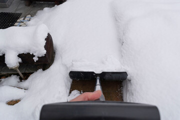 Cold snow winter cold snow. Snow shovel in the snow