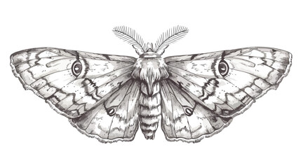 Drawn butterfly. Outlined moth sketch vintage retro