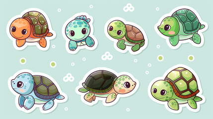 Very cute little stickers featuring cute turtle designs in a vector format. These adorable stickers are perfect for adding a touch of charm and whimsy to any project or decoration.
