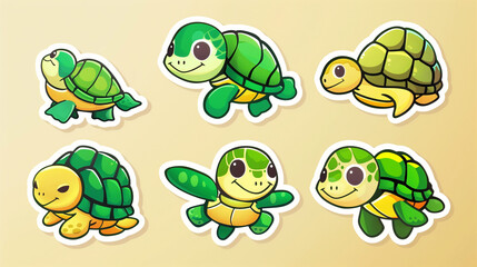 Obraz premium Very cute little stickers featuring cute turtle designs in a vector format. These adorable stickers are perfect for adding a touch of charm and whimsy to any project or decoration. 