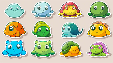 Obraz premium Very cute little stickers featuring cute turtle designs in a vector format. These adorable stickers are perfect for adding a touch of charm and whimsy to any project or decoration. 