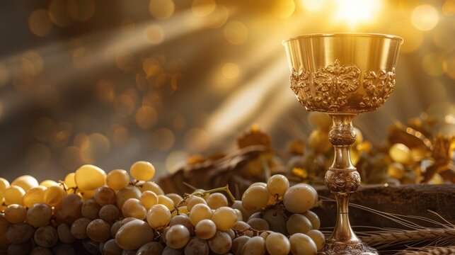 Experience the sacred act of communion as you partake in the Holy Grail embodying Corpus Christi and the Bible Listen to the whispered secrets of wheat and grapes as they mingle in the chali