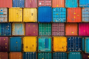 Container stacks on board under crane bridge