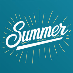 Summer lettering. Easy calligraphy lettering for the summer season. Vector illustration on a birch background. Graphic design element, poster or postcard design.