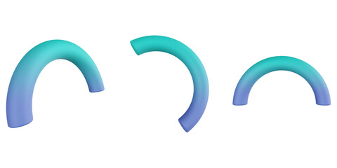 3d half torus, geometric shapes 3d set, transparent background