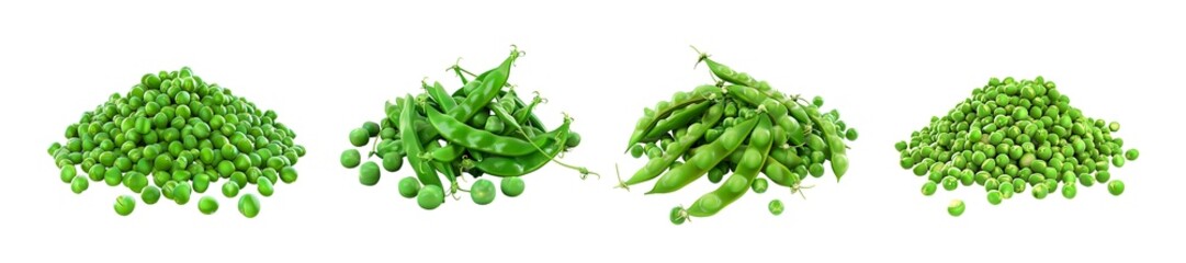 Set of Pile of raw green peas Isolated on transparent background, png