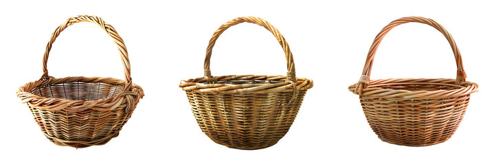 Set of vintage baskets Isolated on transparent background, png