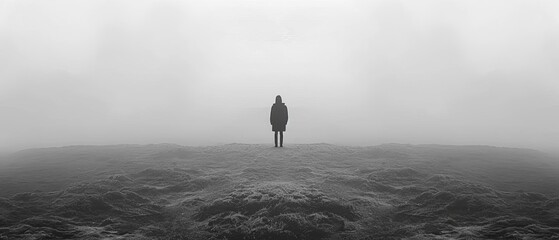 The essence of solitude with a minimalist design of a lone figure in a vast, empty landscape Utilize unexpected camera angles to evoke isolation and introspection