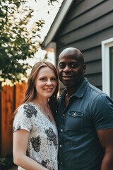 Naklejka premium A happy couple posing together for a picture Fictional Character Created By Generative AI. 