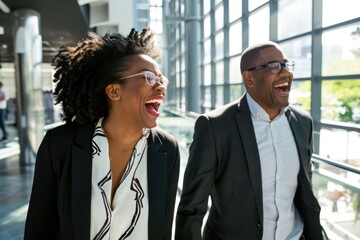 Laughing Business Partners - Two professionals enjoying a light moment Fictional Character Created By Generative AI. 