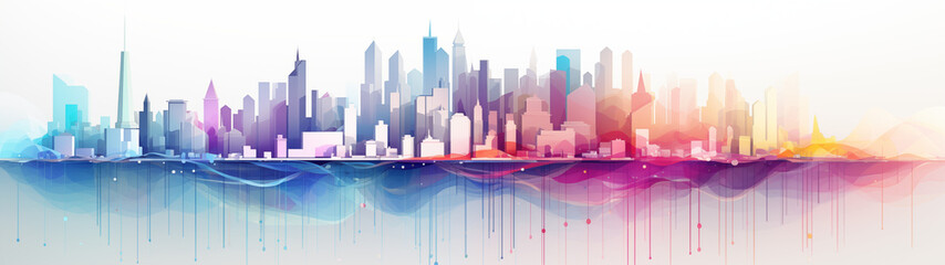 Modern Abstract Skyline Art of Philadelphia in Vivid Watercolors