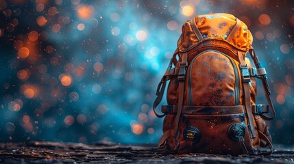 Artistic Representation of Orange Backpack with Dreamy Bokeh Lights
