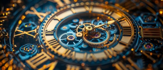 Illustrate a surreal scene where the intricate gears of a clock intertwine with the complex neural pathways of the brain - obrazy, fototapety, plakaty