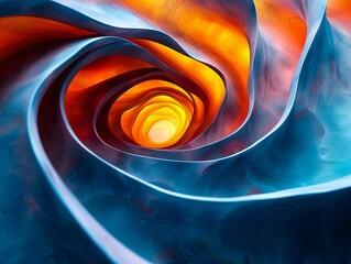 A spiral of blue and orange with a bright light. - obrazy, fototapety, plakaty