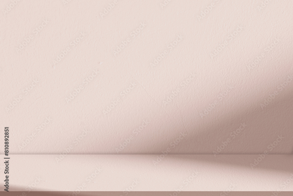 Poster background beige studio and podium with shadow,light on cement floor,autumn minimal backdrop 3d disp