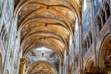 Interior frescoes of the Cathedral of Parma. Parma Cathedral.