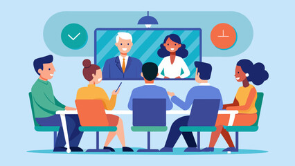  Vector illustration of Group business team video conference meeting online with people in TV display
