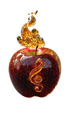 8K Ultra HD, a transparent background and PNG image, several musical note symbols inside a RED crystal apple,