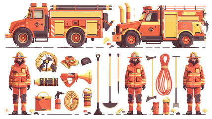 Firefighters or firemen wearing protective clothes or