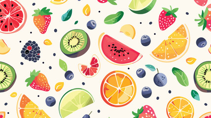 Flat colorful fruits background. Vector summer fruits