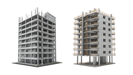 Pair of Construction buildings Isolated on transparent background